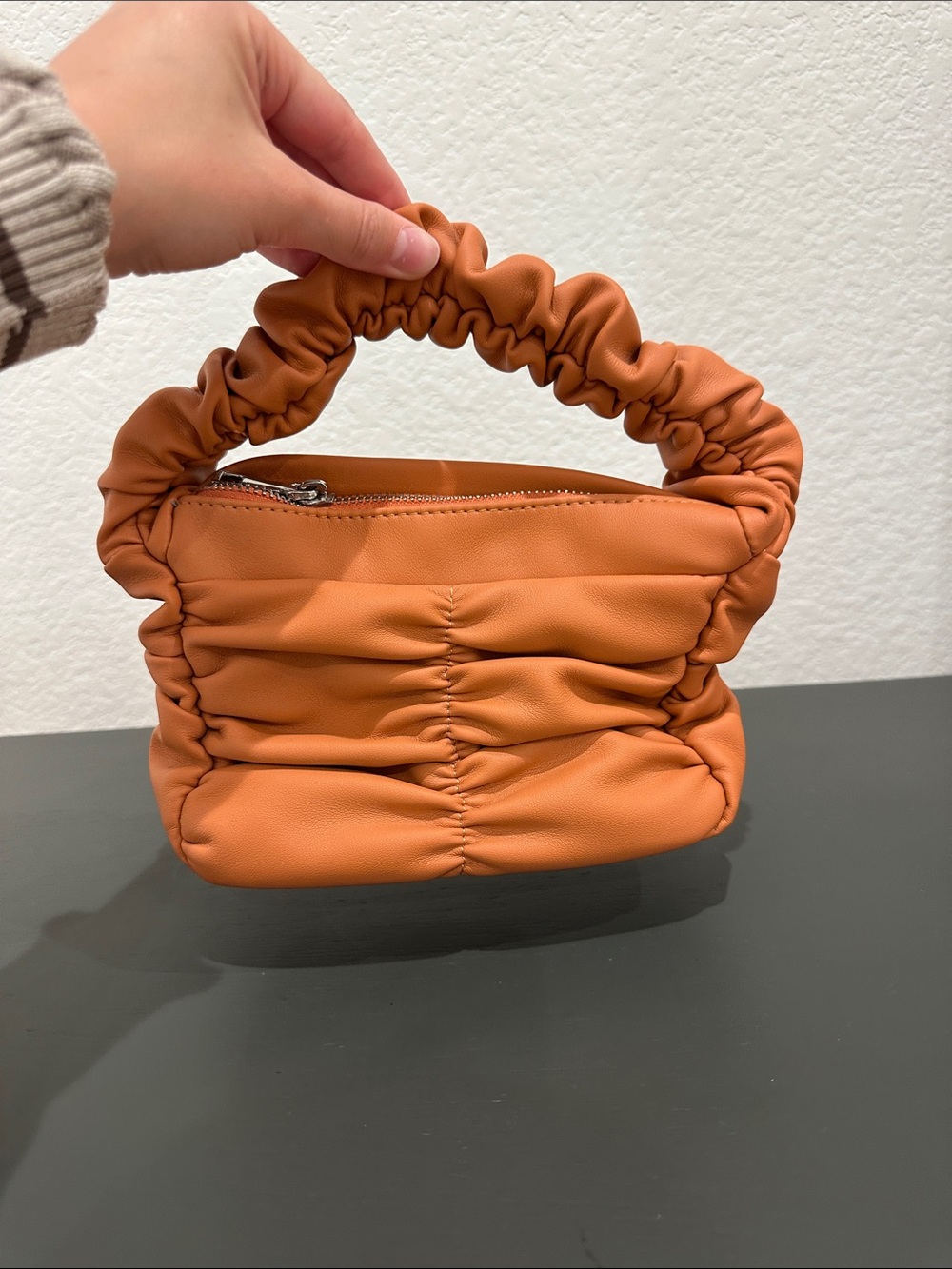 Ruched Top-Handle Women's Bag in Tan